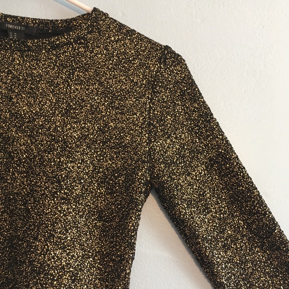 💕Black w Gold Shimmer Crop Top by Forever 21 - Picture 3 of 8